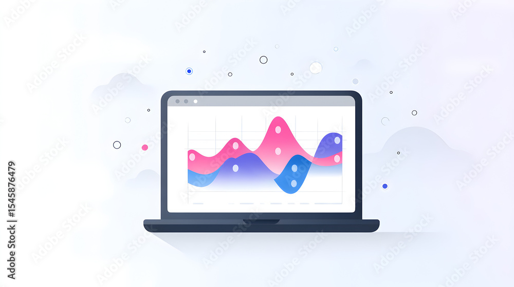 Poster data analysis on display: a modern laptop showcases dynamic data visualizations, with vibrant charts