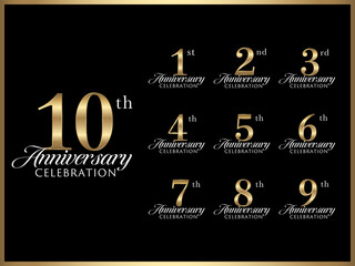 周年数字と記念日お祝い用のロゴデザインのゴールドバナーセット