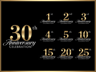 周年数字と記念日お祝い用のロゴデザインのゴールドバナーセット