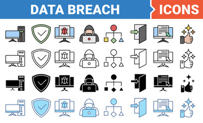 Data breach banner icon set with multiple style collection.	