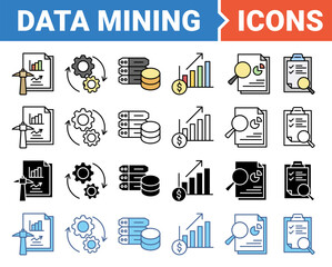 Data mining banner icon set with multiple style collection.	