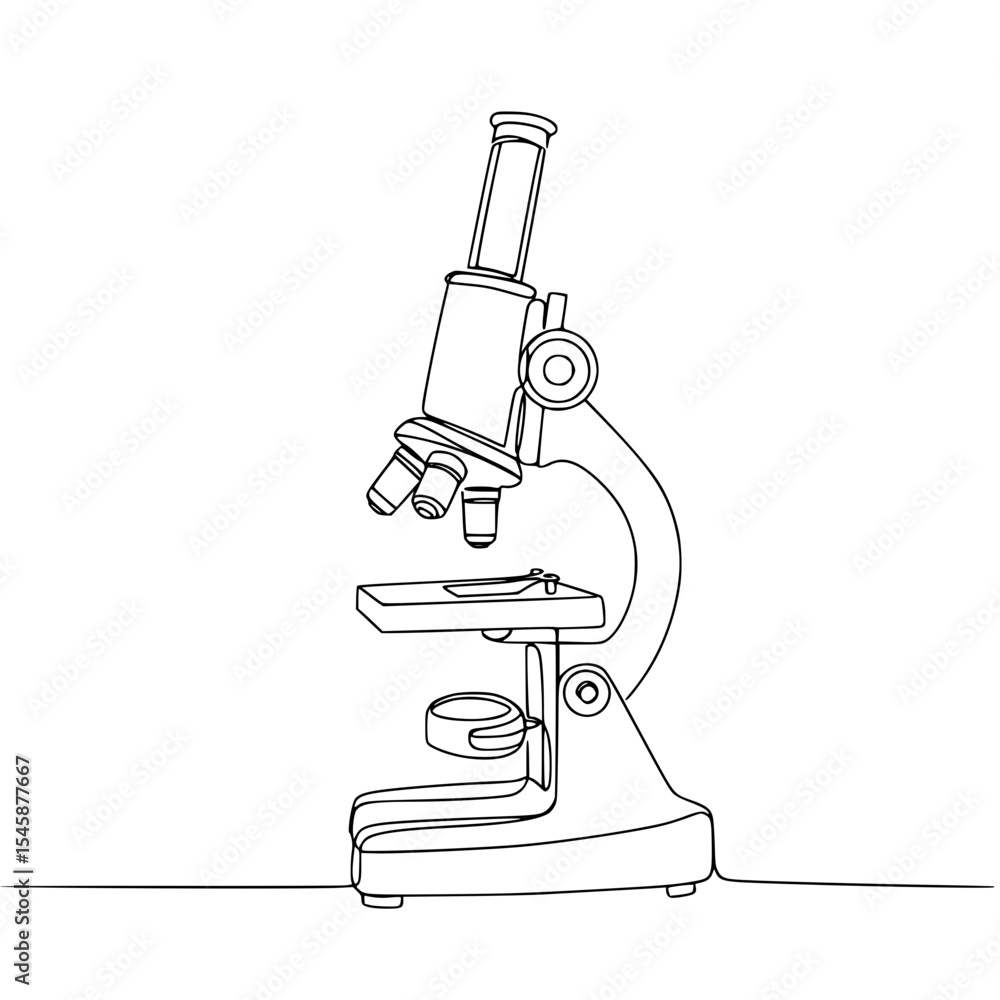 Poster isolated vector line drawing of a microscope on a transparent background