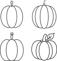 Outlined Pumpkins with Leaves Halloween Clipart – Halloween Pumpkin Line Art Set 47