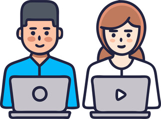 Male and Female Coders Working on Laptops – Collaborative Software Development
