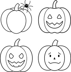 Mixed Face Pumpkins Halloween Line Art Collection – Halloween Pumpkin Line Art Set 54