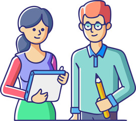 Fototapeta premium Male and Female Designers with Sketchpads – Creative Design and Collaboration 