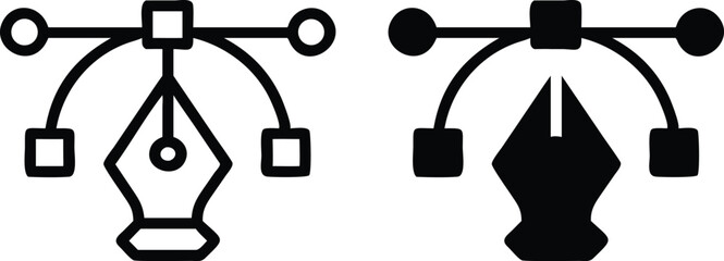 Vector Pen Tool Icon with Geometric Connections and Clean Minimalist Design