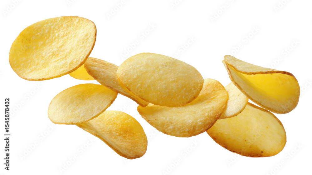 Poster potato chip isolated on transparent background with crispy texture and golden color
