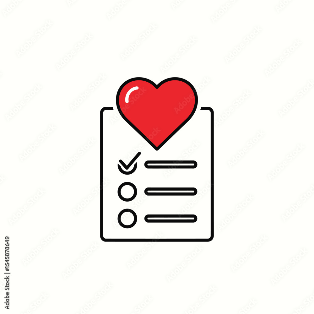 Poster red heart icon on checklist to do list document image
