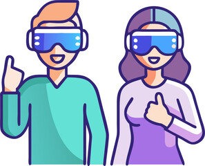 Obraz premium Man and Woman Experiencing Virtual Reality with Headsets – Immersive Technology Interaction 