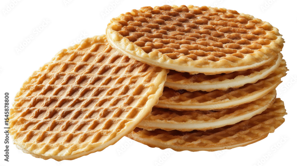Poster round waffle cookie stack isolated on transparent background with crispy texture