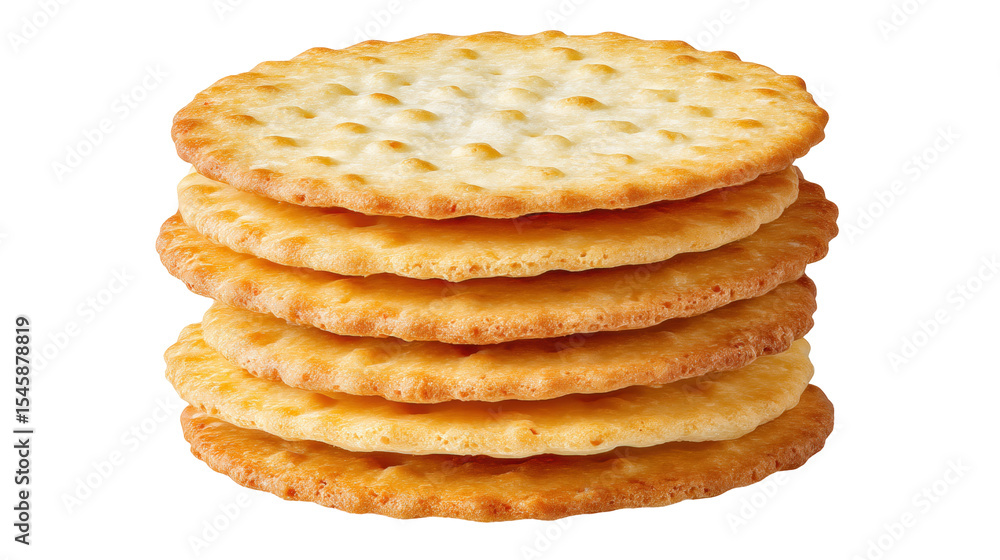 Aufkleber crispy isolated round crackers stacked on transparent background with golden texture