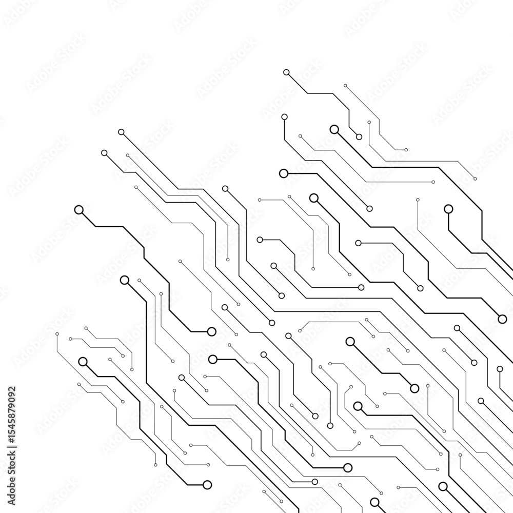Aufkleber Vector Technology connected white lines and dots with electronics elements on tech bg. Digital technology futuristic internet network speed connection white background.