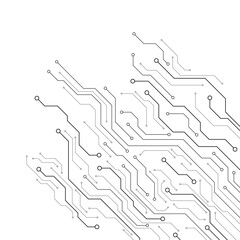Vector Technology connected white lines and dots with electronics elements on tech bg. Digital technology futuristic internet network speed connection white background.