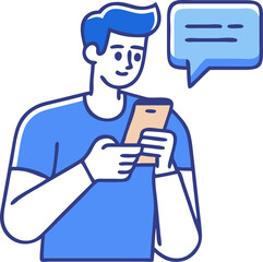 Man Texting on a Smartphone – Modern Communication Concept Illustration