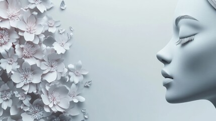 Elegant woman face with paper flowers