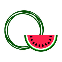 Logo con rebanada de sandía en marco circular con líneas