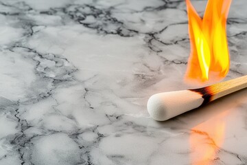 Burning Match on Gray Marble Surface