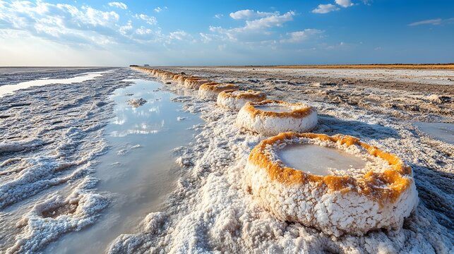 Vast salt flats of Qassim province under blue sky