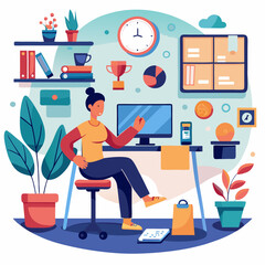 Remote Work Best Practices – Productivity Tips, Virtual Collaboration, and Efficient Home Office Setup Illustration
