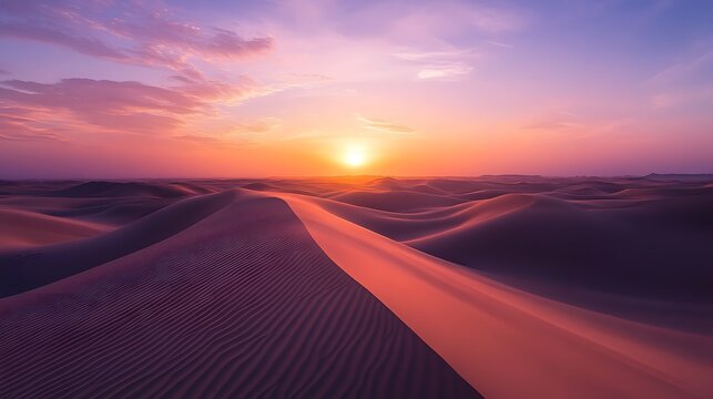 Sunset over sand and sea in Dhahran coastal area