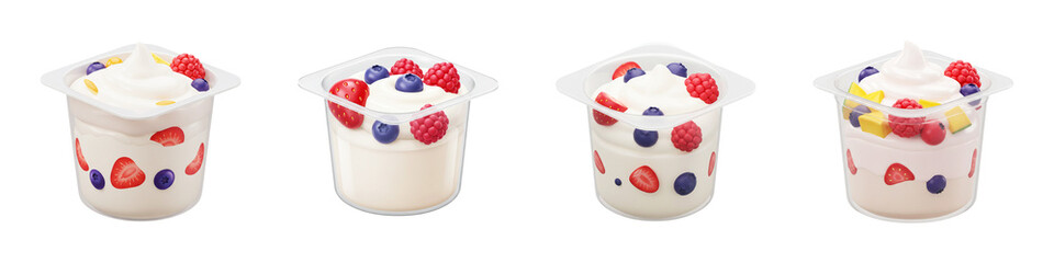 Yogurt Cup with Fruit – 3D Icon – Transparent PNG Clipart