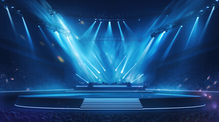 Big live concert stage with light effects surrounded with crowd illustration