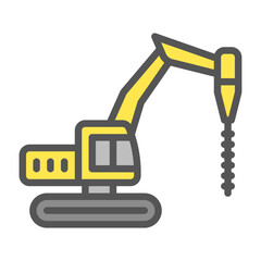 Excavator filled outline icon. digging machine color line illustration.