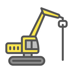Pile driver filled outline icon. Pile driver color line illustration.