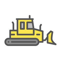 Bulldozer filled outline icon. construction vehicle color line illustration.