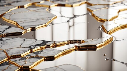 Kintsugi Marble Slabs with Gold Veins, Abstract Art Background