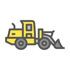 Front loader filled outline icon. construction vehicle color line illustration.