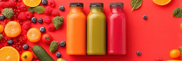 Colorful Juice Bottles with Fruits and Vegetables