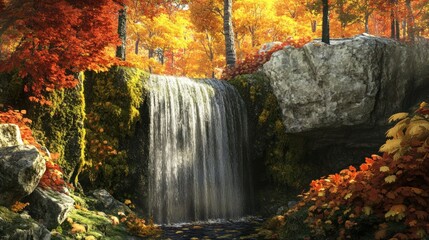 Autumn waterfall in colorful forest
