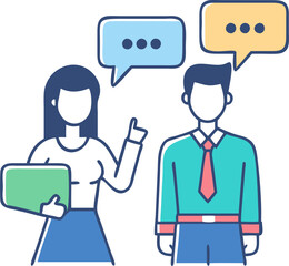 Obraz premium Male and Female Holding Speech Bubbles – Communication, Dialogue Exchange, and Social Interaction Illustration