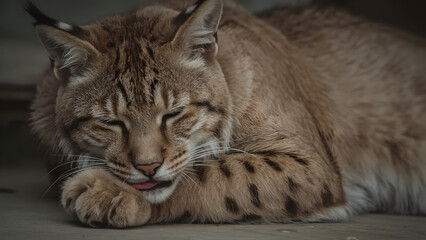 Obraz premium Close Up of a Relaxed Brown Lynx Grooming Itself