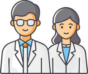 Male and Female Scientists with Lab Coats – Scientific Research, Laboratory Work, and Innovation Illustration
