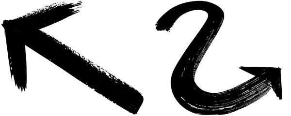 Bold Black Brush Stroke Arrow With a Tapered Tip Pointing Upward Right and a Curved U-Turn Shape for Creative Directional Designs Isolated on a Transparent or White Background