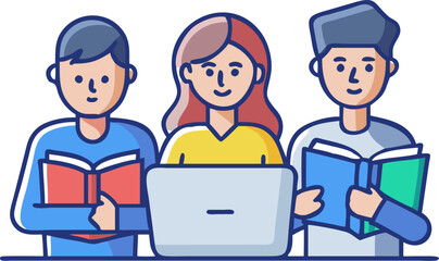 Male and Female Students Studying Together – Collaborative Learning, Academic Focus, and Group Study Illustration