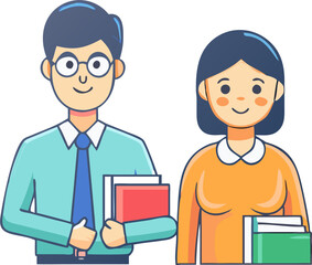 Male and Female Teachers with Books – Education, Teaching, and Learning Support Illustration
