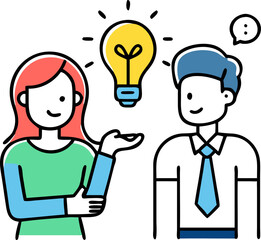 Man and Woman Brainstorming Ideas – Creative Thinking, Team Collaboration, and Innovation Session Illustration