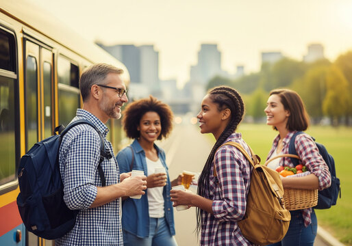 Friends Awaiting Train: City Commute & Weekend Getaway