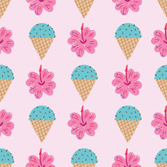 Ice cream and flower seamless summer pattern design