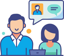 Man and Woman in a Video Conference Call – Remote Communication, Online Meeting, and Virtual Collaboration Illustration