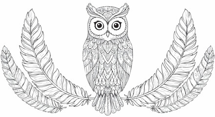 Obraz premium Owl Curled With Florals – Animal Coloring Page Design 