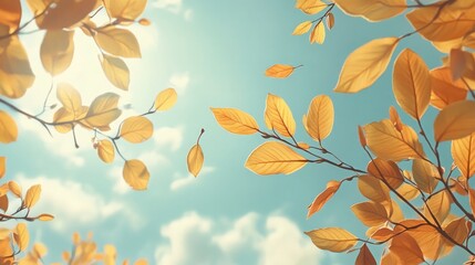 Bright orange and golden leaves of late autumn cling to twigs glowing under the cool blue sky as the season gently fades away in color