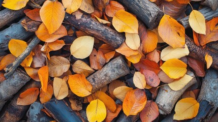 Vivid leaves in deep orange and yellow tones stay on bare branches under a crisp blue sky marking the last breath of the fall season