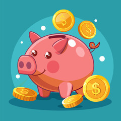 Piggy Bank with Falling Coins – Savings Concept, Financial Growth, and Money Management Illustration