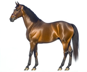 Fototapeta premium Beautiful brown Arabian stallion standing isolated on a white background