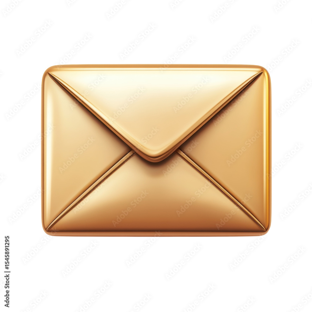 Poster golden mail icon render digital communication element with metallic on transparent background